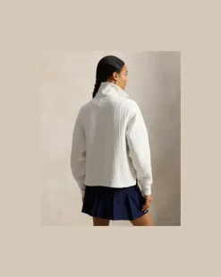 Zopfpullover mit Viertelreißverschluss White