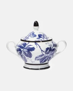 Zuckerdose Herbarium aus Porzellan Blau