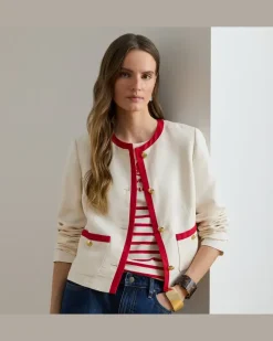 Zweifarbiger Twillblazer mit Leinen Cream