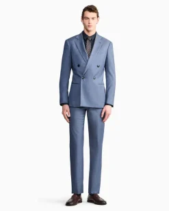 Zweireihiger Anzug der Soho-Linie aus Kaschmir und Baumwollstretch mit Denim-Effekt Blau