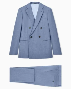 Zweireihiger Anzug der Soho-Linie aus Kaschmir und Baumwollstretch mit Denim-Effekt Blau