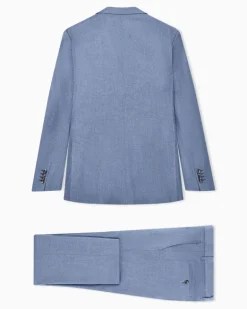 Zweireihiger Anzug der Soho-Linie aus Kaschmir und Baumwollstretch mit Denim-Effekt Blau