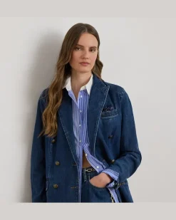 Zweireihiger Blazer aus Denim Blue