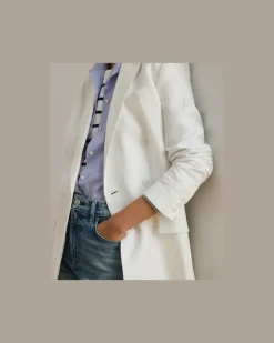Zweireihiger Blazer aus Leinen-Twill White