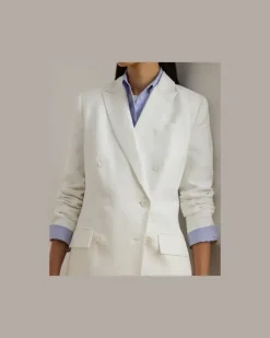 Zweireihiger Blazer aus Leinen-Twill White