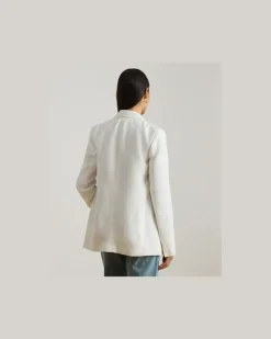 Zweireihiger Blazer aus Leinen-Twill White