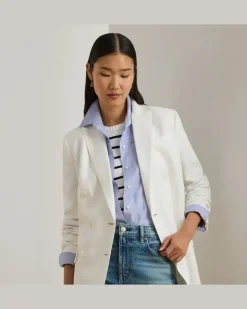 Zweireihiger Blazer aus Leinen-Twill White