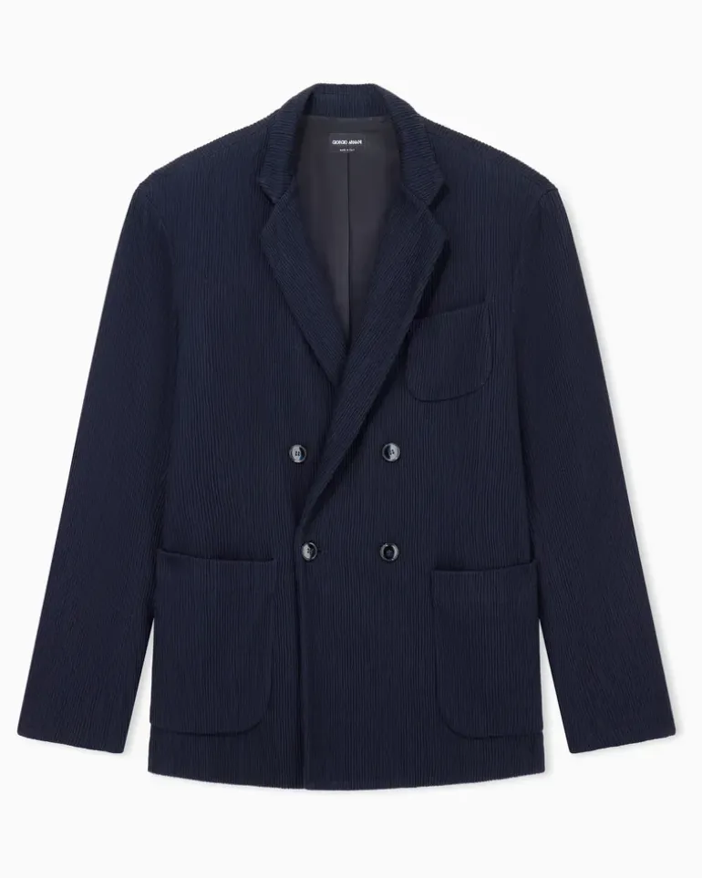 Zweireihiger Regular Fit Blazer aus Jersey-Seersucker Marineblau
