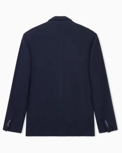 Zweireihiger Regular Fit Blazer aus Jersey-Seersucker Marineblau