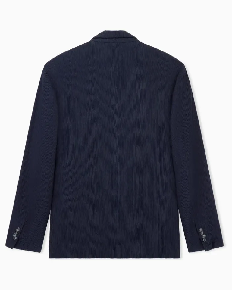 Zweireihiger Regular Fit Blazer aus Jersey-Seersucker Marineblau