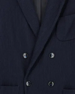 Zweireihiger Regular Fit Blazer aus Jersey-Seersucker Marineblau