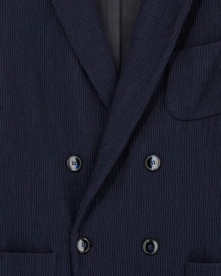 Zweireihiger Regular Fit Blazer aus Jersey-Seersucker Marineblau