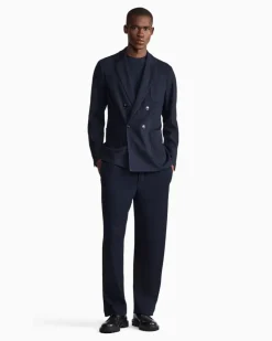 Zweireihiger Regular Fit Blazer aus Jersey-Seersucker Marineblau