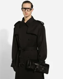 Zweireihiger Trenchcoat Aus Wolle - Mann Mäntel Und Jacken Schwarz