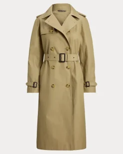 Zweireihiger Trenchcoat mit Gürtel Tan