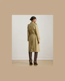 Zweireihiger Trenchcoat mit Gürtel Tan
