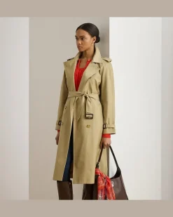 Zweireihiger Trenchcoat mit Gürtel Tan