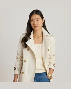 Zweireihiger Trenchcoat mit Baumwolle Cream