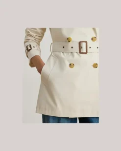 Zweireihiger Trenchcoat mit Baumwolle Cream