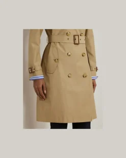 Zweireihiger Trenchcoat mit Baumwolle Tan
