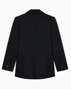 Zweireihiger Wollblazer mit Spitzrevers und Hornknöpfen Schwarz