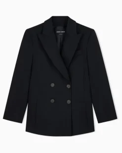 Zweireihiger Wollblazer mit Spitzrevers und Hornknöpfen Schwarz