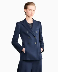 Zweireihiger Wollblazer mit Spitzrevers und Hornknöpfen Blau