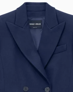 Zweireihiger Wollblazer mit Spitzrevers und Hornknöpfen Blau